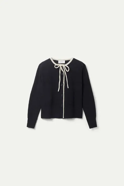 Bow Knit Cardigan - Black