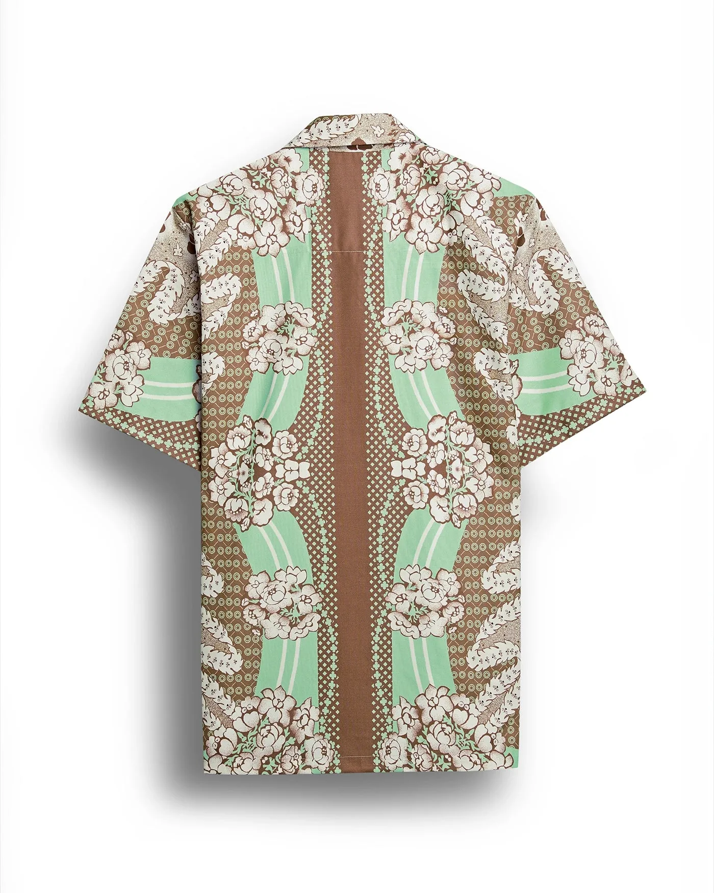 Brown bandana floral printed camp collar shirt for men