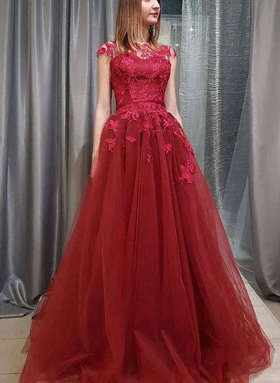 Burgundy Long Floor Length Prom Dresses, Scoop Prom Dresses, Beading Prom Dresses, Half Sleeve Prom Dresses, Zipper Prom dresses, TYP0283