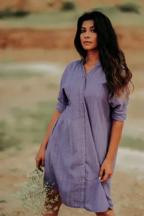 Button-Down Dress with pleats at the back.