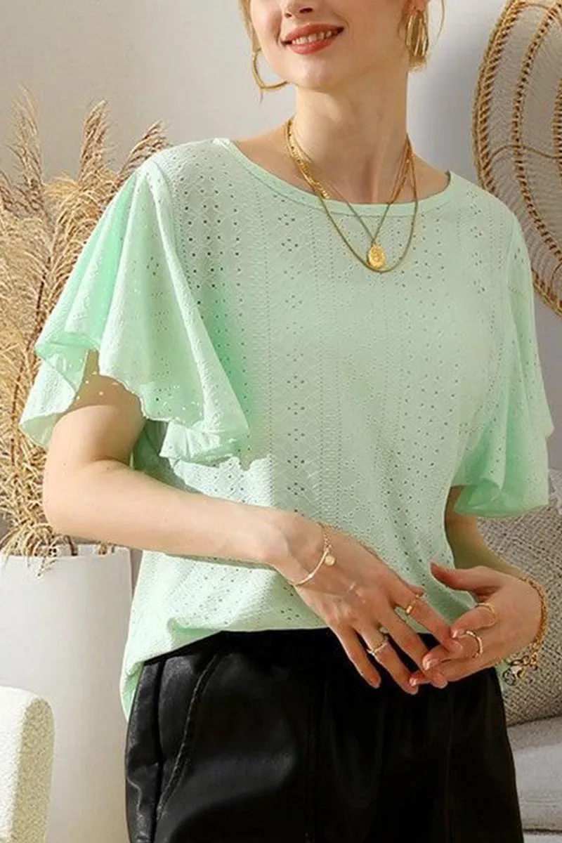 CAPE SLEEVE HOLLOW HOLE DETAILED CASUAL TOP