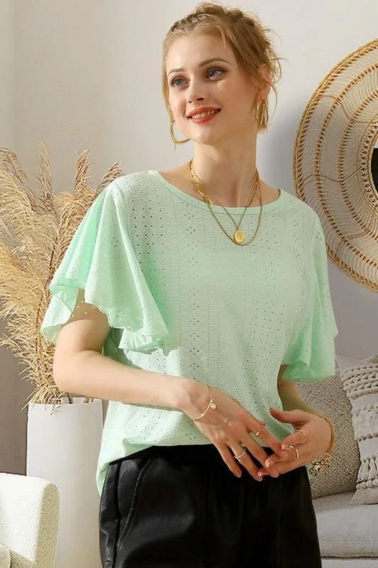 CAPE SLEEVE HOLLOW HOLE DETAILED CASUAL TOP