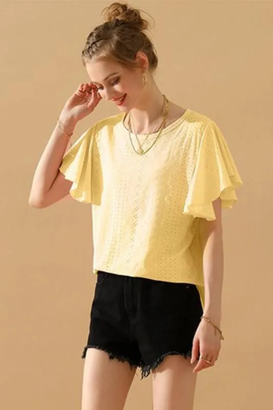 CAPE SLEEVE HOLLOW HOLE DETAILED CASUAL TOP