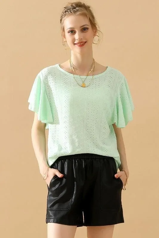 CAPE SLEEVE HOLLOW HOLE DETAILED CASUAL TOP