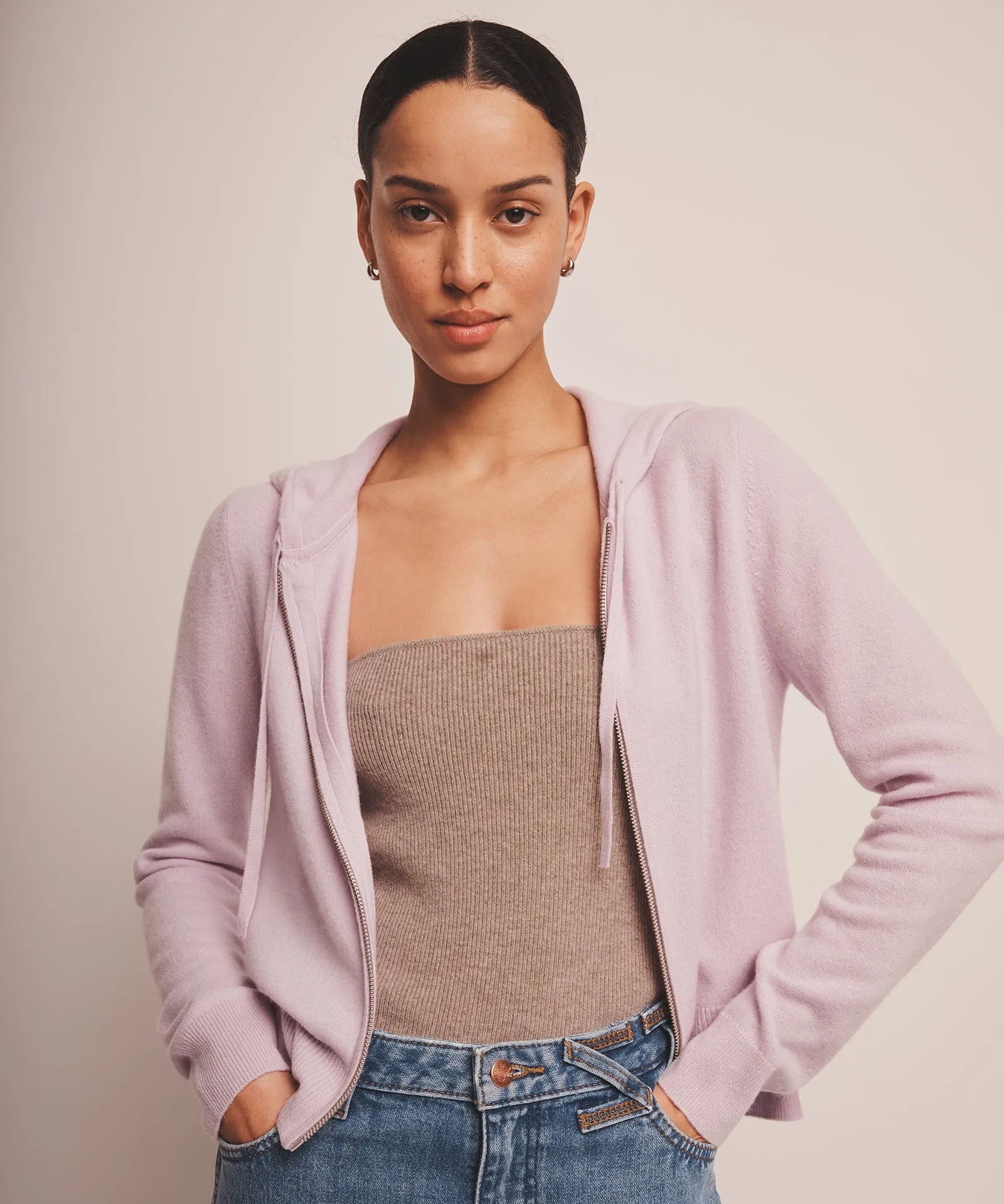 Cashmere Cropped Zip Up Hoodie