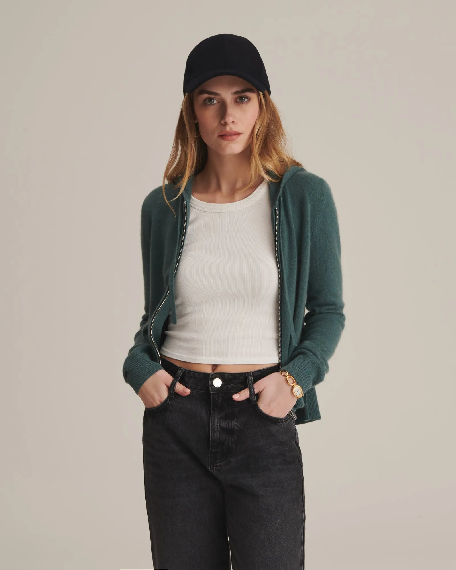 Cashmere Cropped Zip Up Hoodie