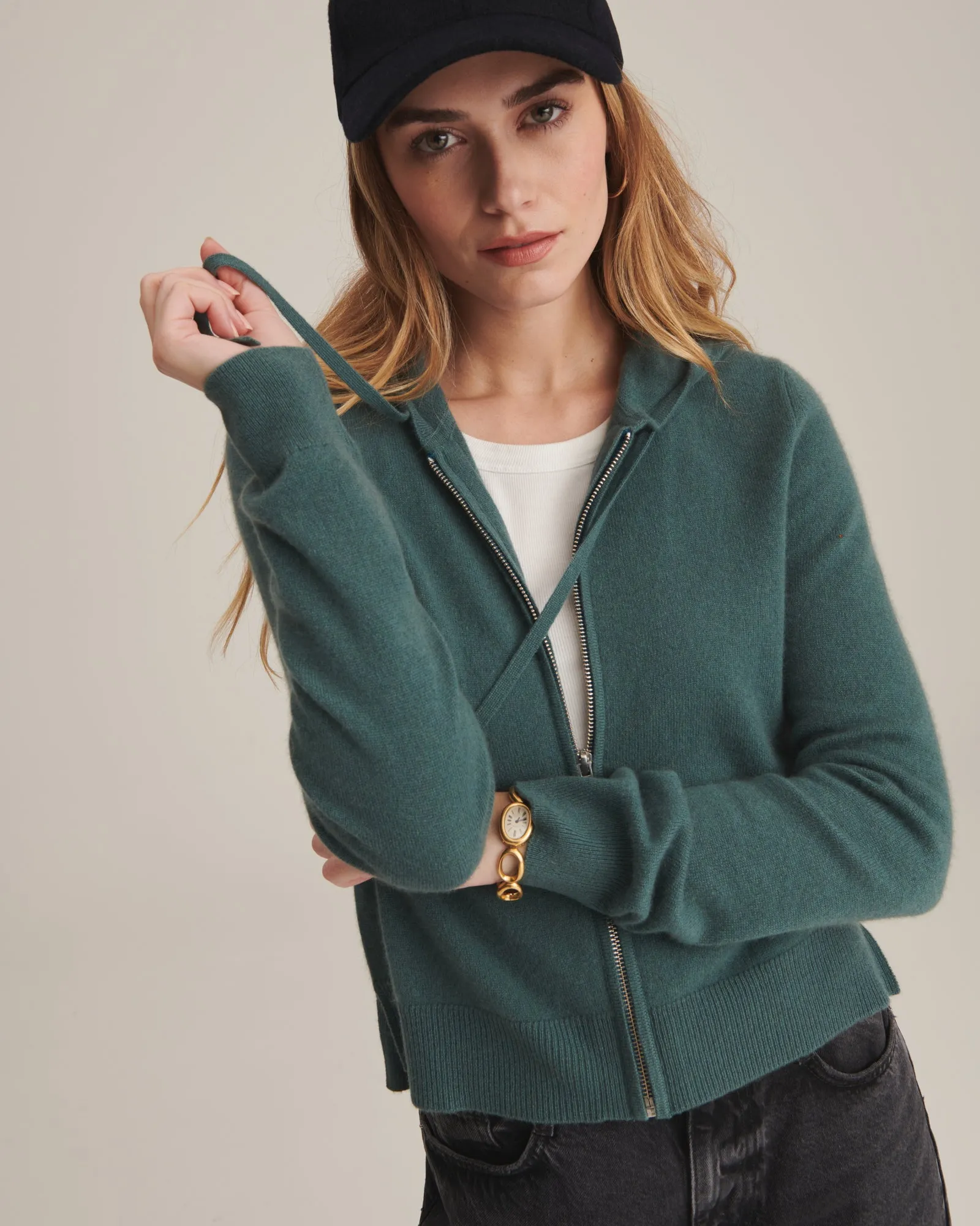 Cashmere Cropped Zip Up Hoodie