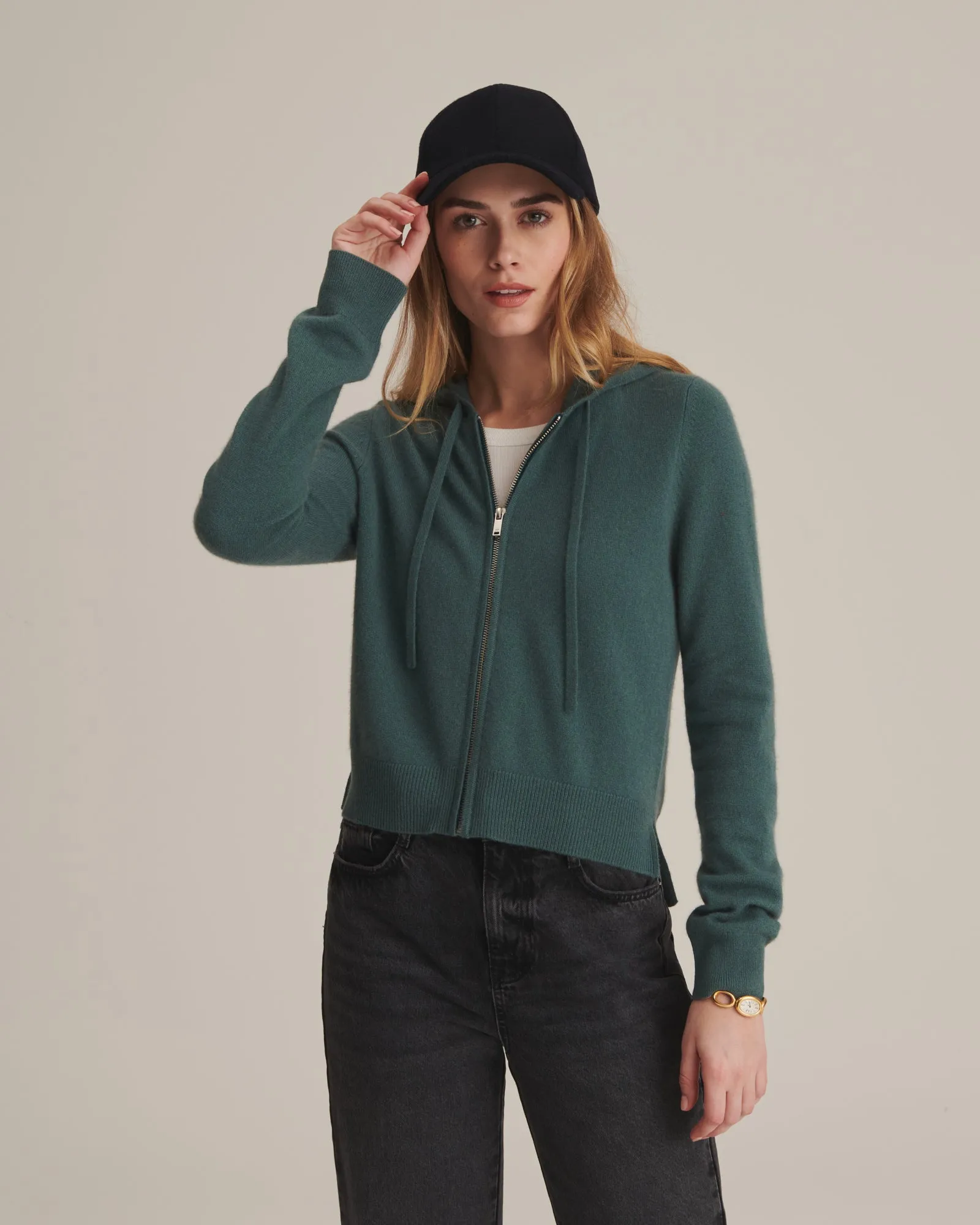 Cashmere Cropped Zip Up Hoodie