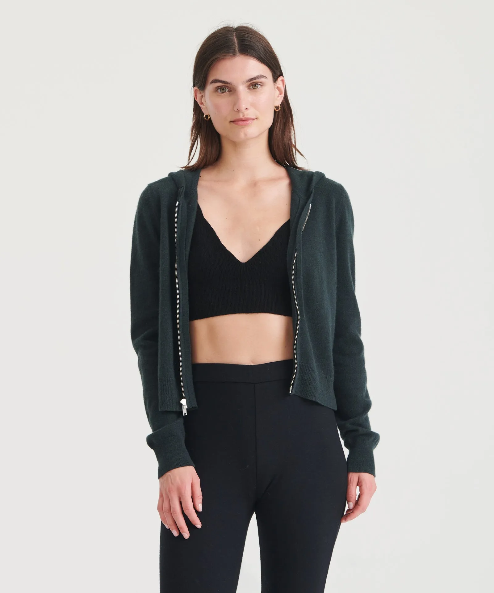 Cashmere Cropped Zip Up Hoodie