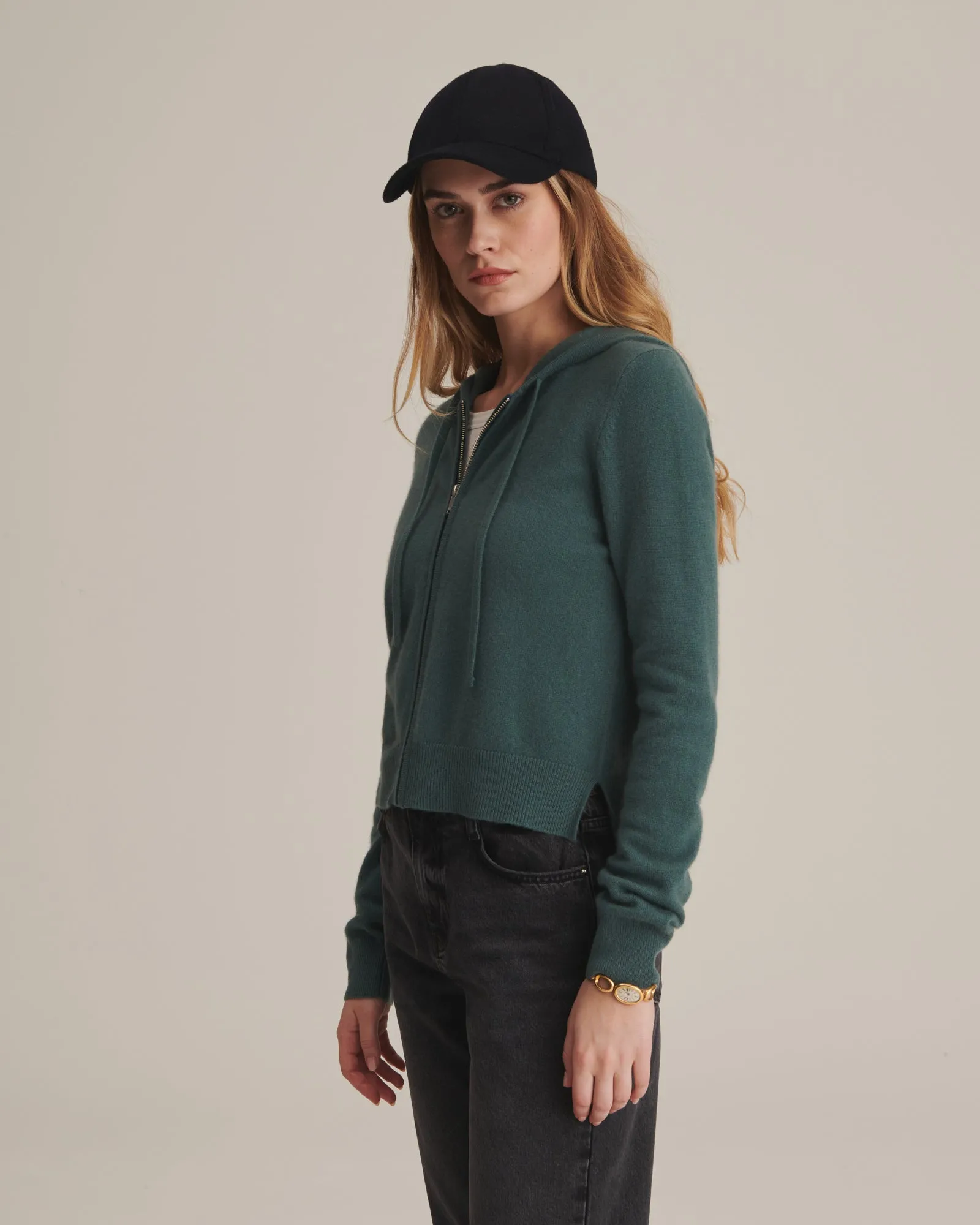 Cashmere Cropped Zip Up Hoodie