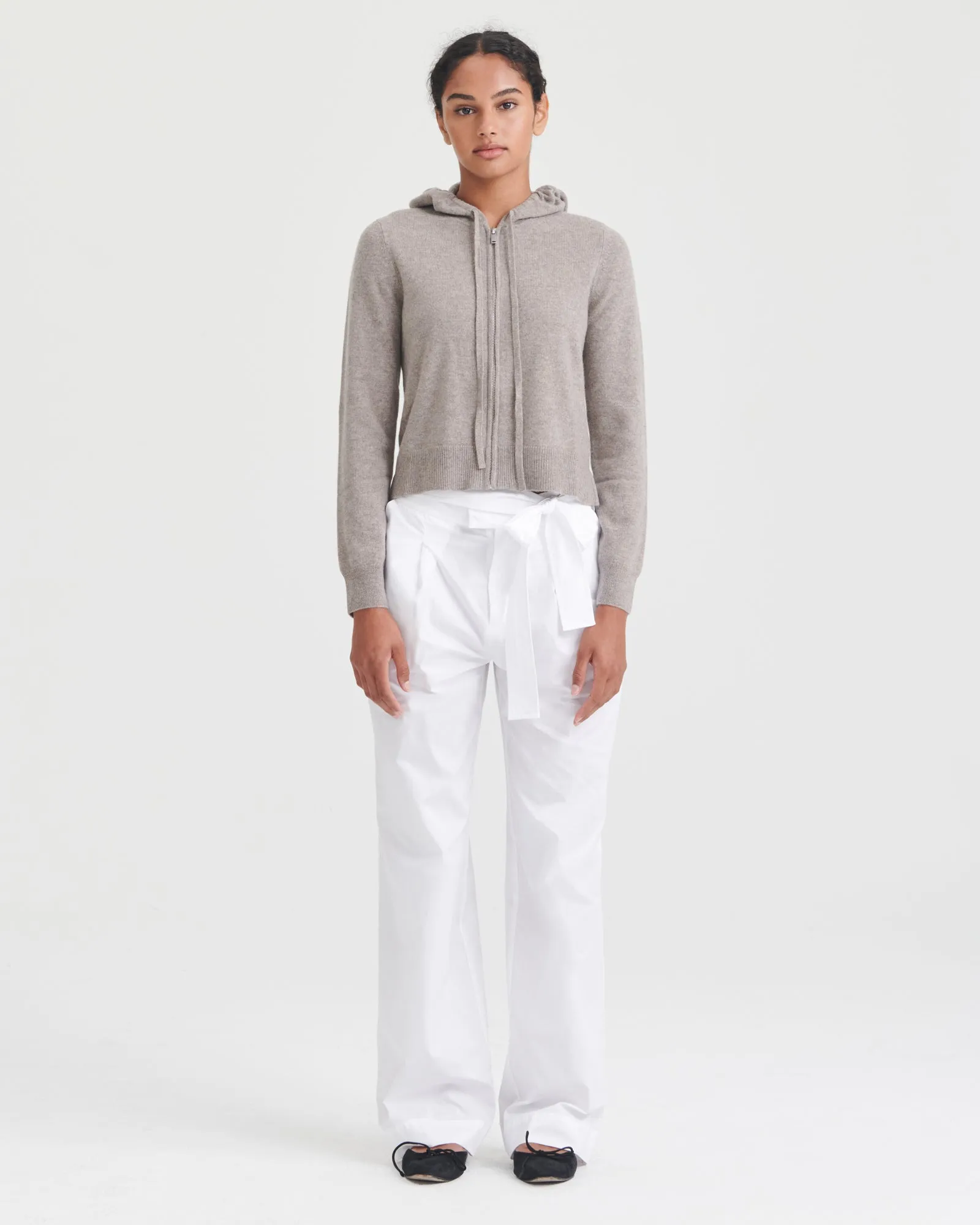 Cashmere Cropped Zip Up Hoodie