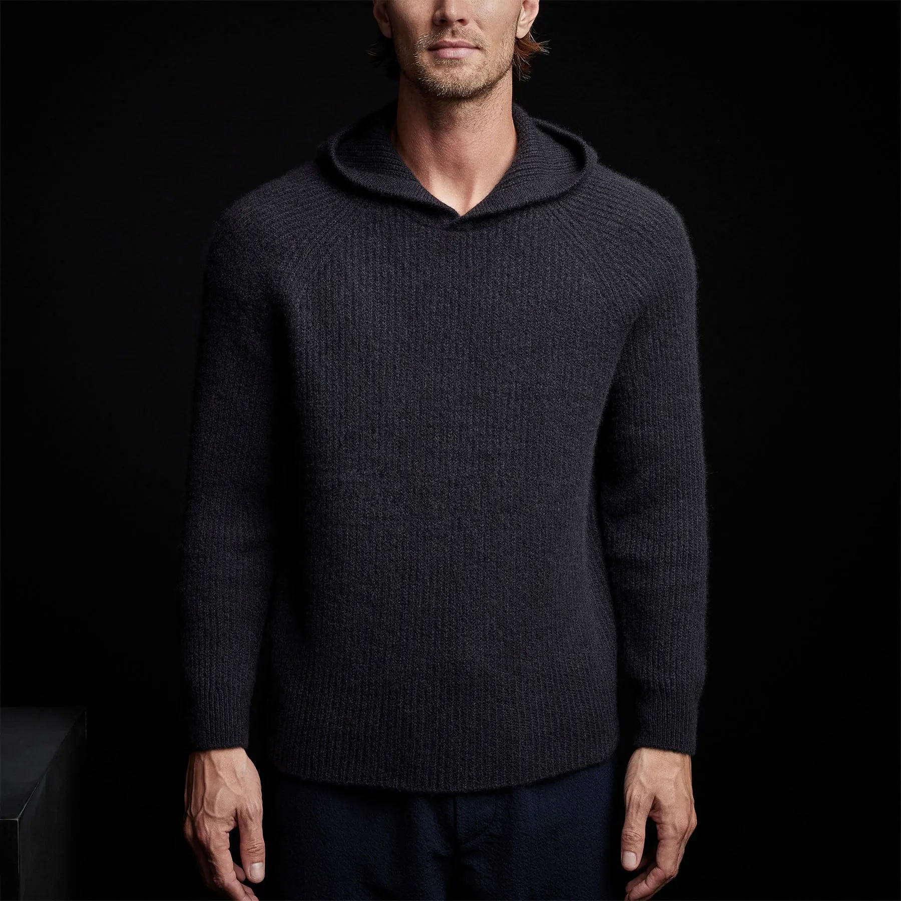 Cashmere Rib Hoodie - Black