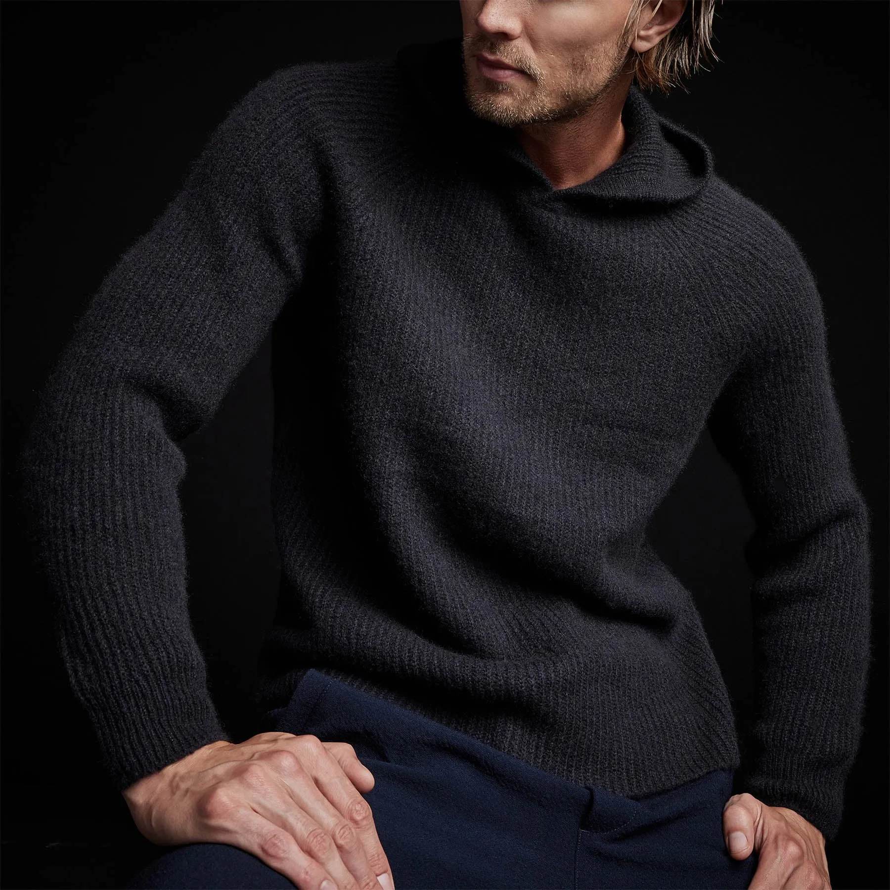 Cashmere Rib Hoodie - Black