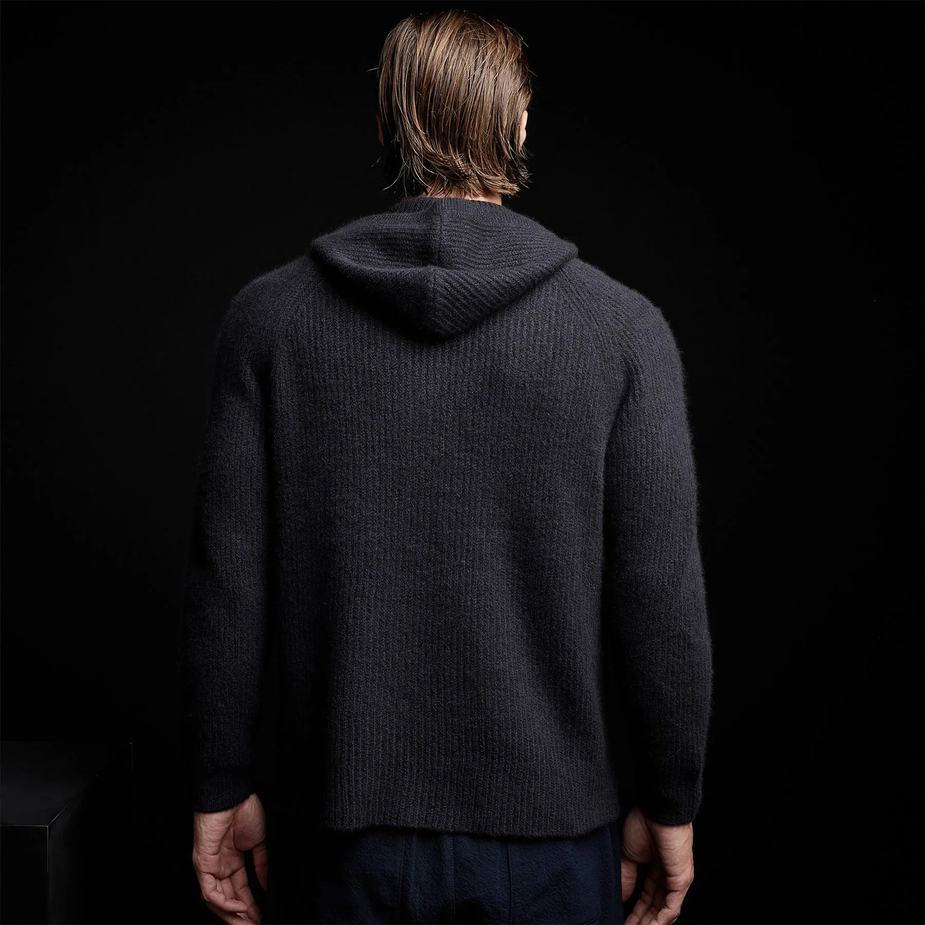 Cashmere Rib Hoodie - Black