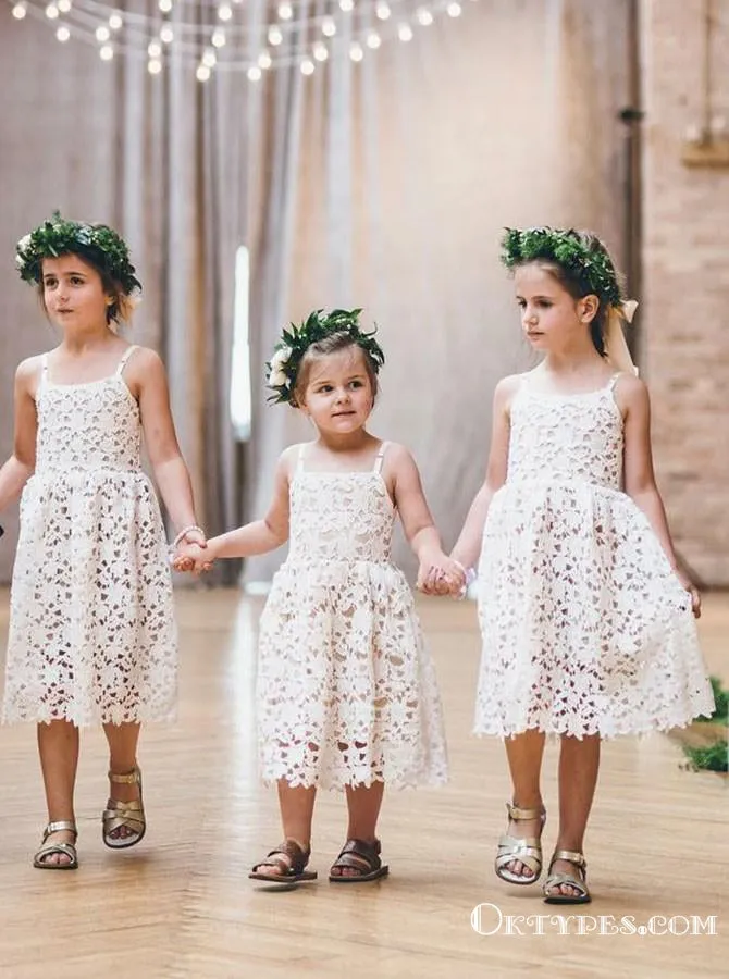 Charming Spaghetti Straps Keen-length Lace Flower Girl Dresses for Wedding Party, TYP1951