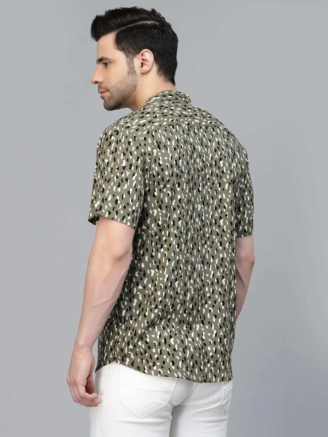 Cheetah Printed Half Sleeves Rayon Shirt With Cuban Collar