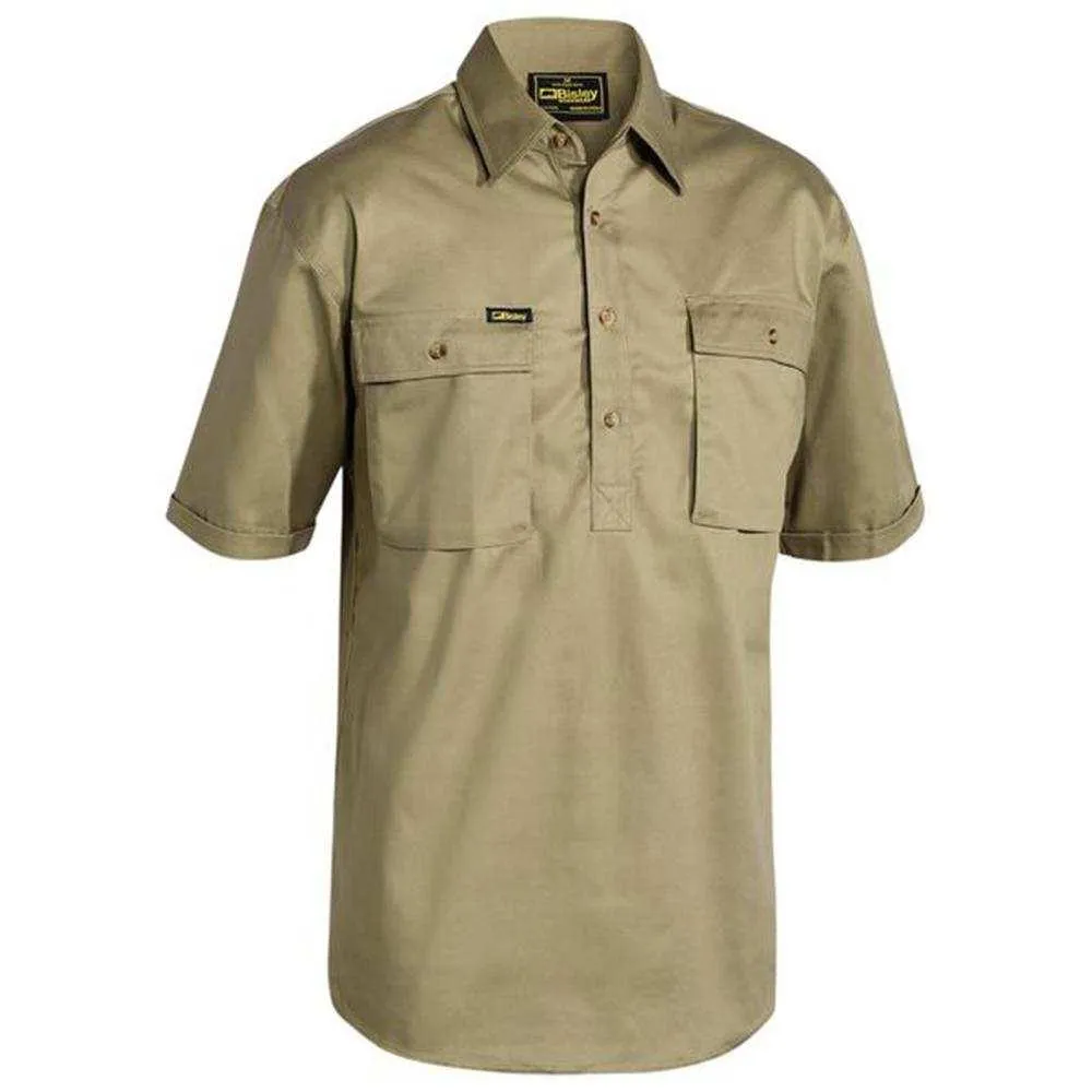 Closed Front Cotton Drill Short Sleeve Shirt