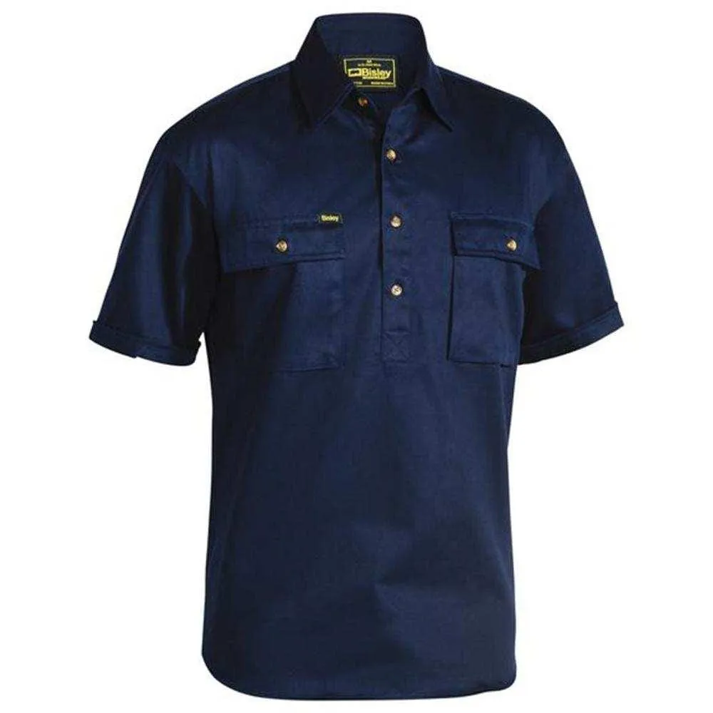 Closed Front Cotton Drill Short Sleeve Shirt