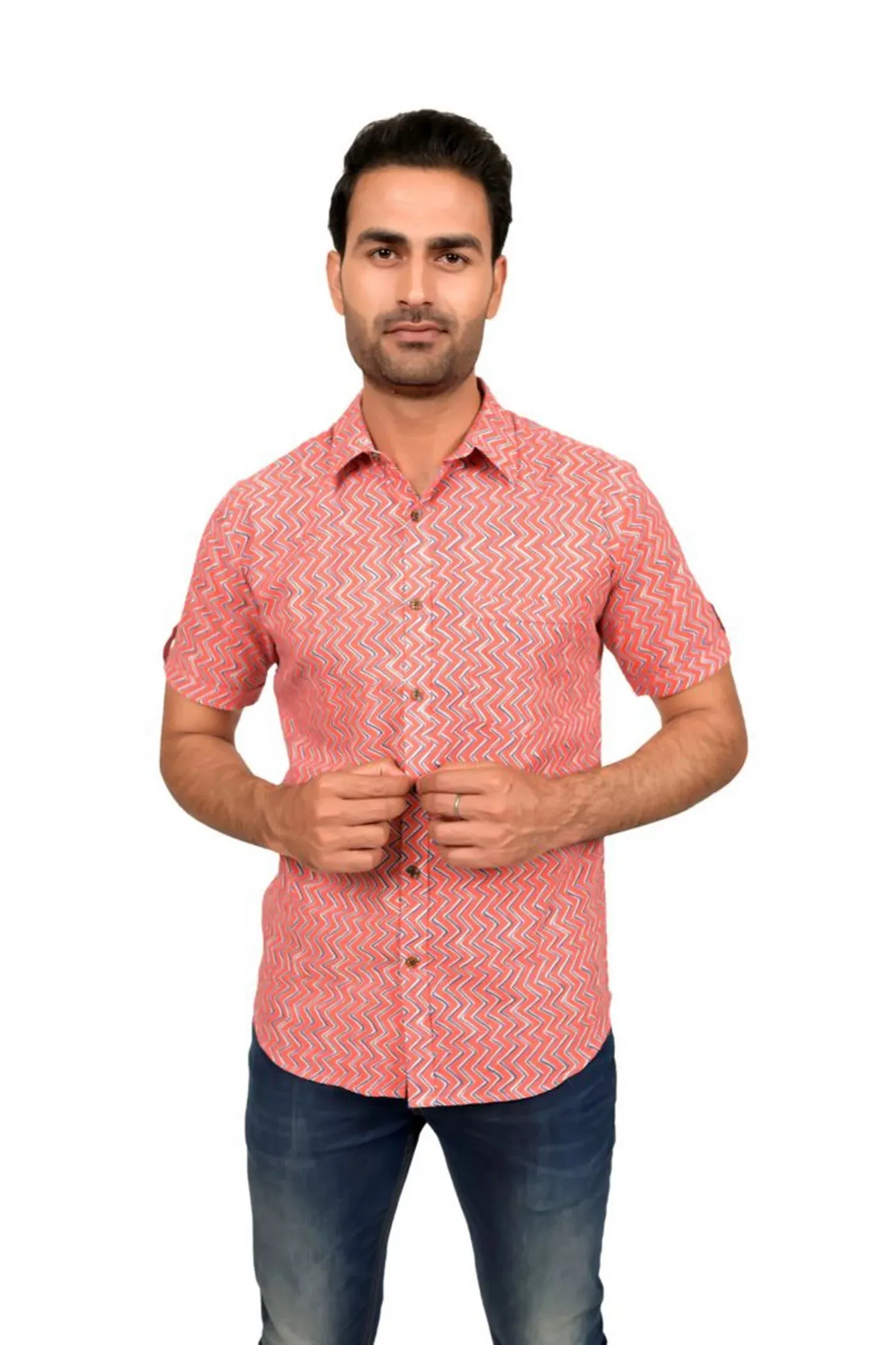 Coral Block Printed Half Sleeve Shirt