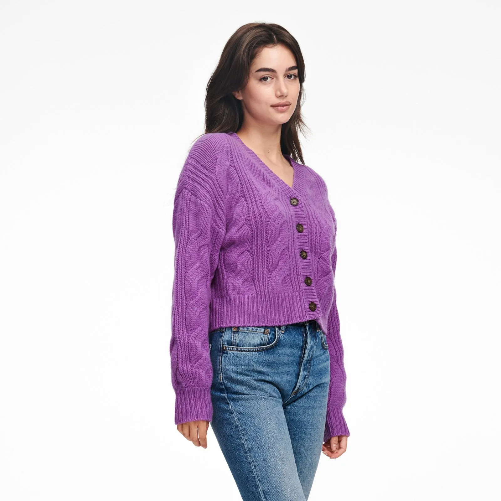 Cropped Cable Knit Cardigan