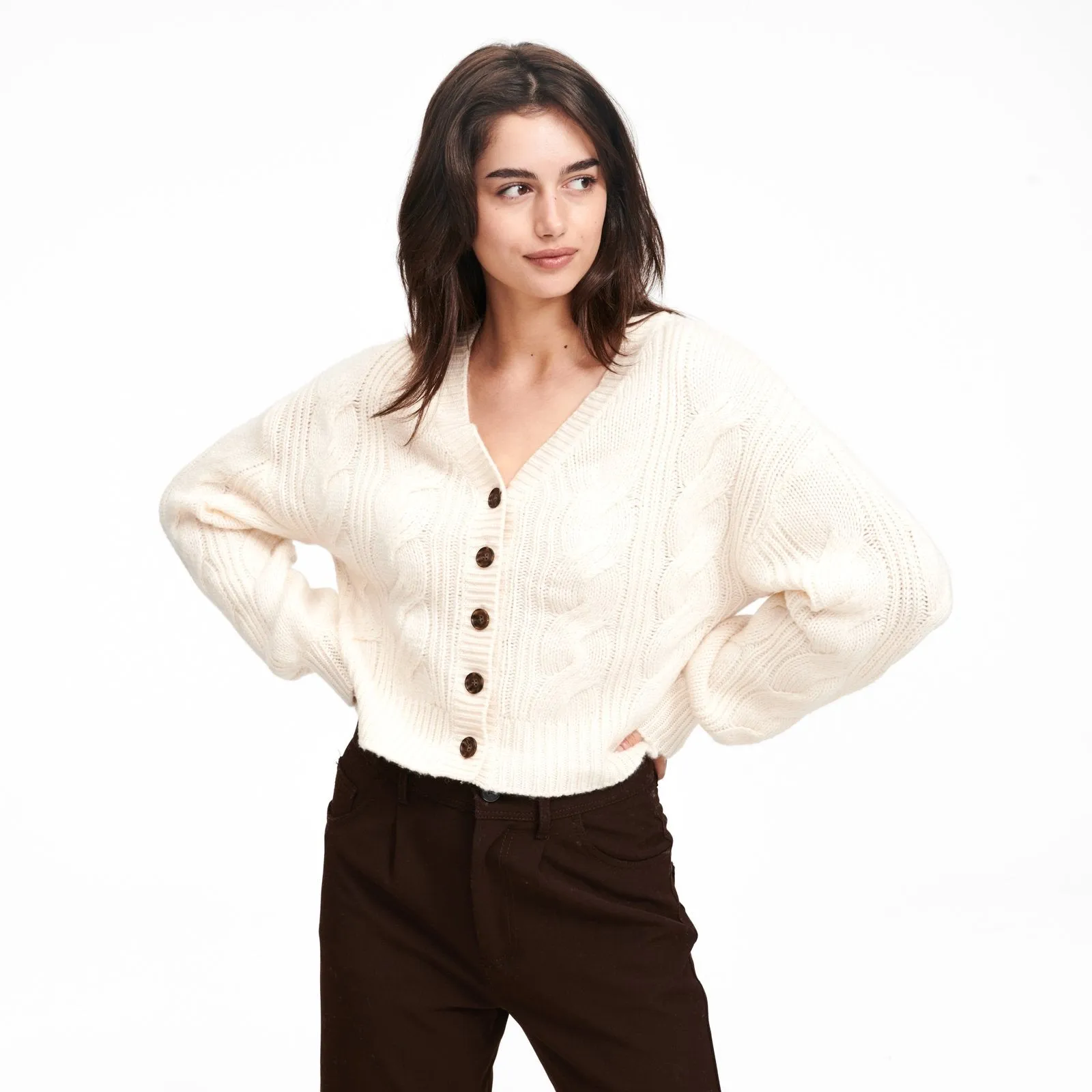 Cropped Cable Knit Cardigan