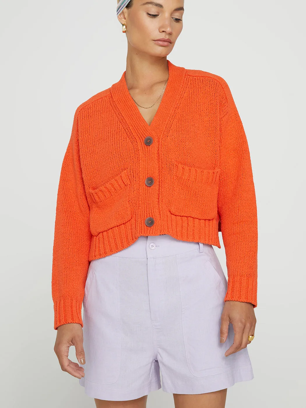 Cropped Cardigan - Papaya