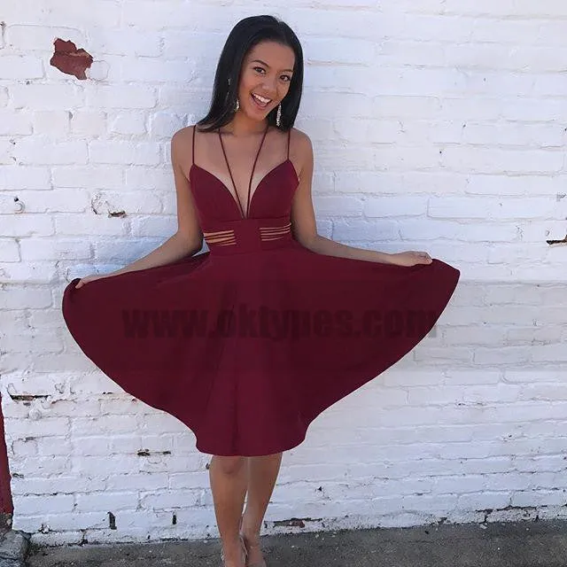 Dark Red Unique Simple Cheap Short Homecoming Dresses Online, TYP0802