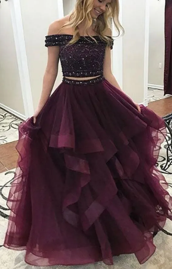 deep purple prom dresses 2020 beaded crystals elegant tiered prom gown for women robe de soiree