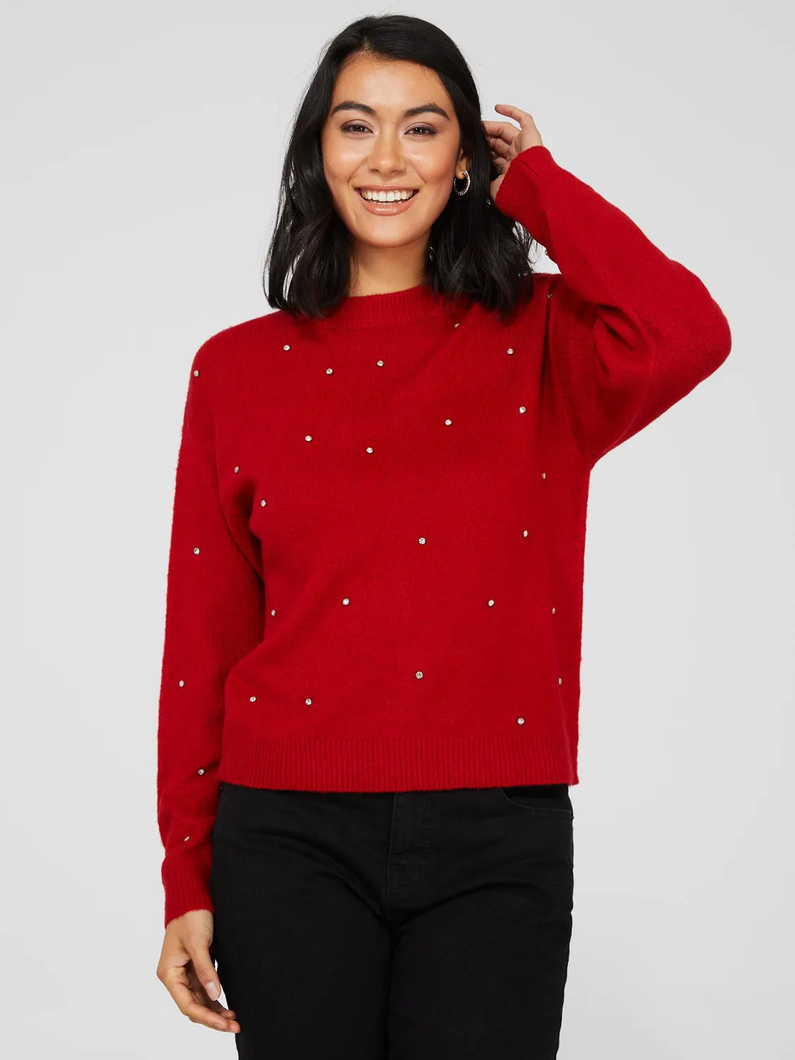 Diamond Embellished Crew Neck Sweater