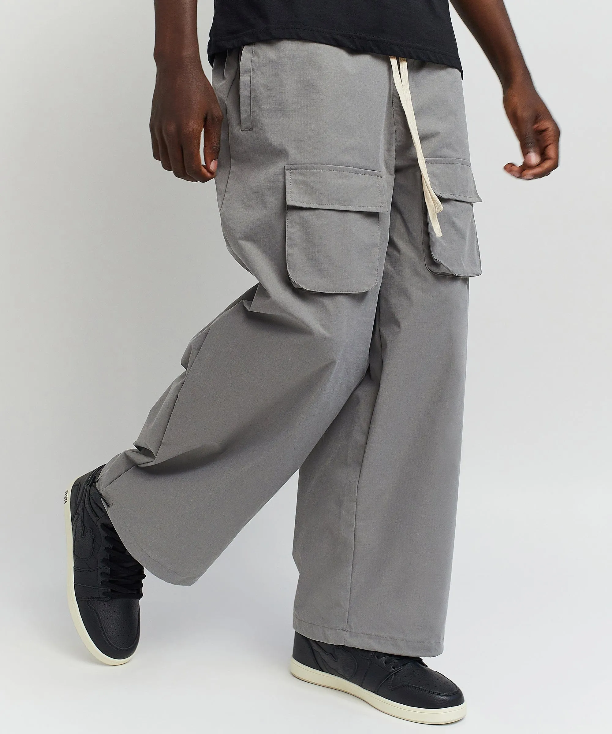 Division Parachute Wide Leg Nylon Pants - Grey