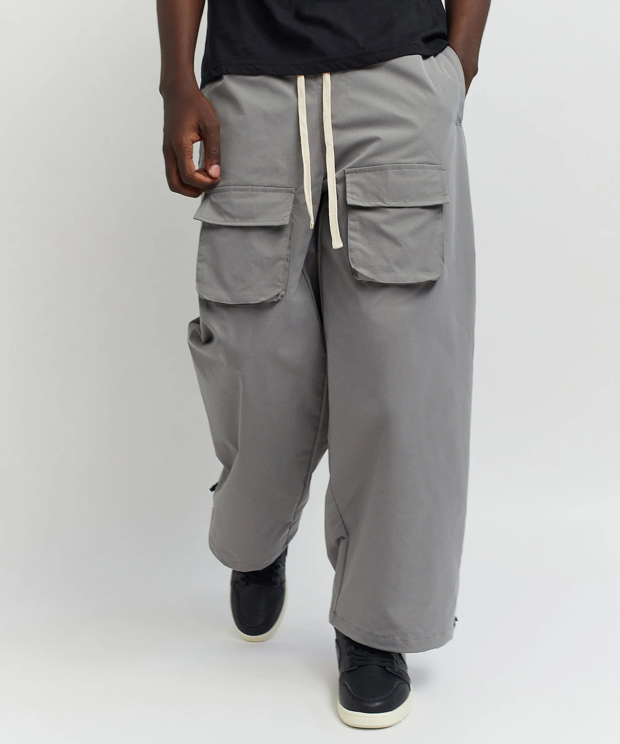 Division Parachute Wide Leg Nylon Pants - Grey