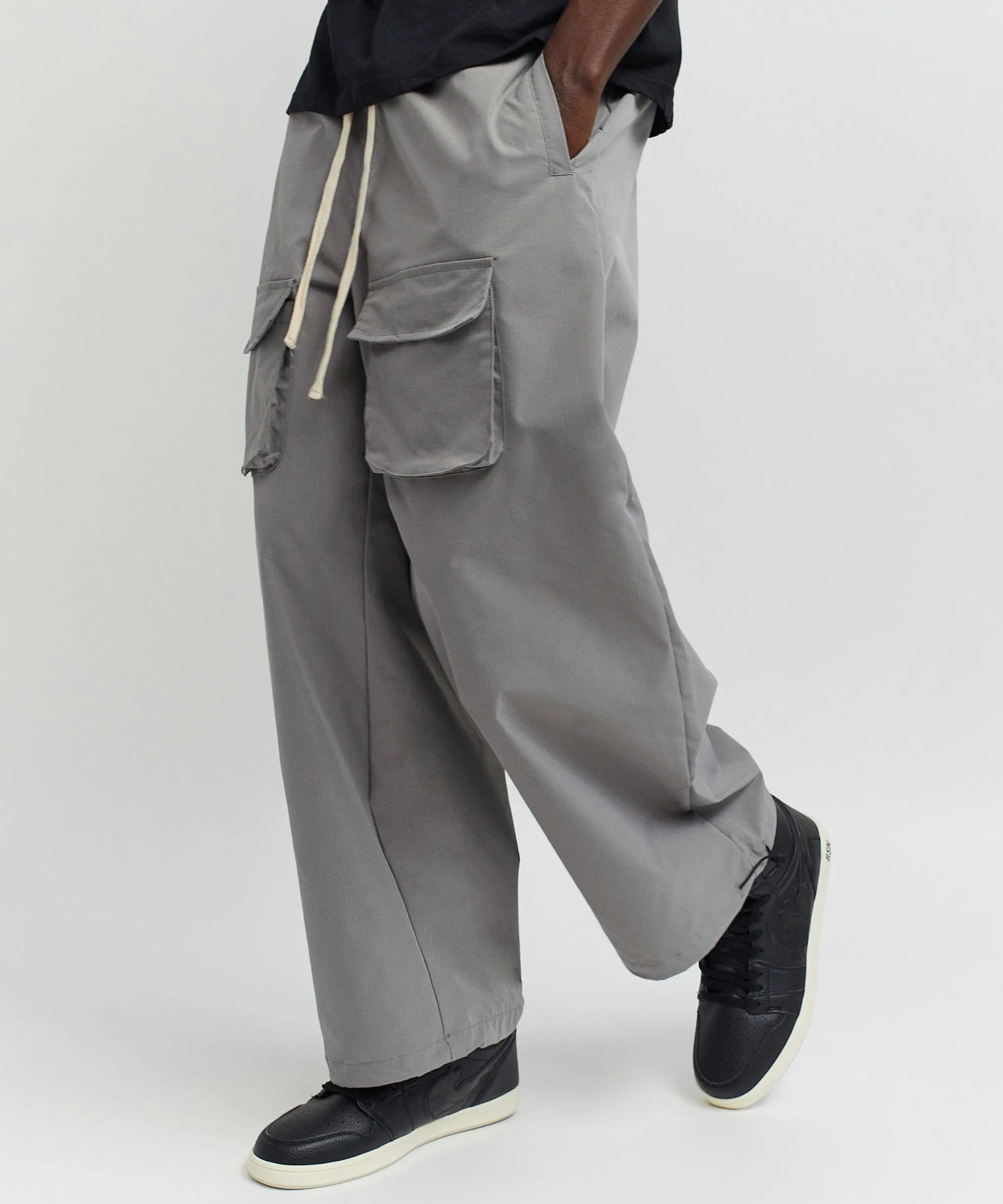 Division Parachute Wide Leg Nylon Pants - Grey