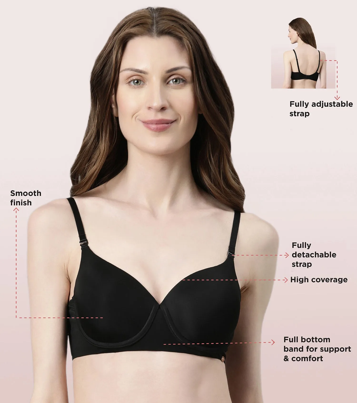 Enamor Dope Dye F057 Eco-Friendly T-shirt Bra for Women with Crush-Proof Cups- High Coverage, Padded And Wired