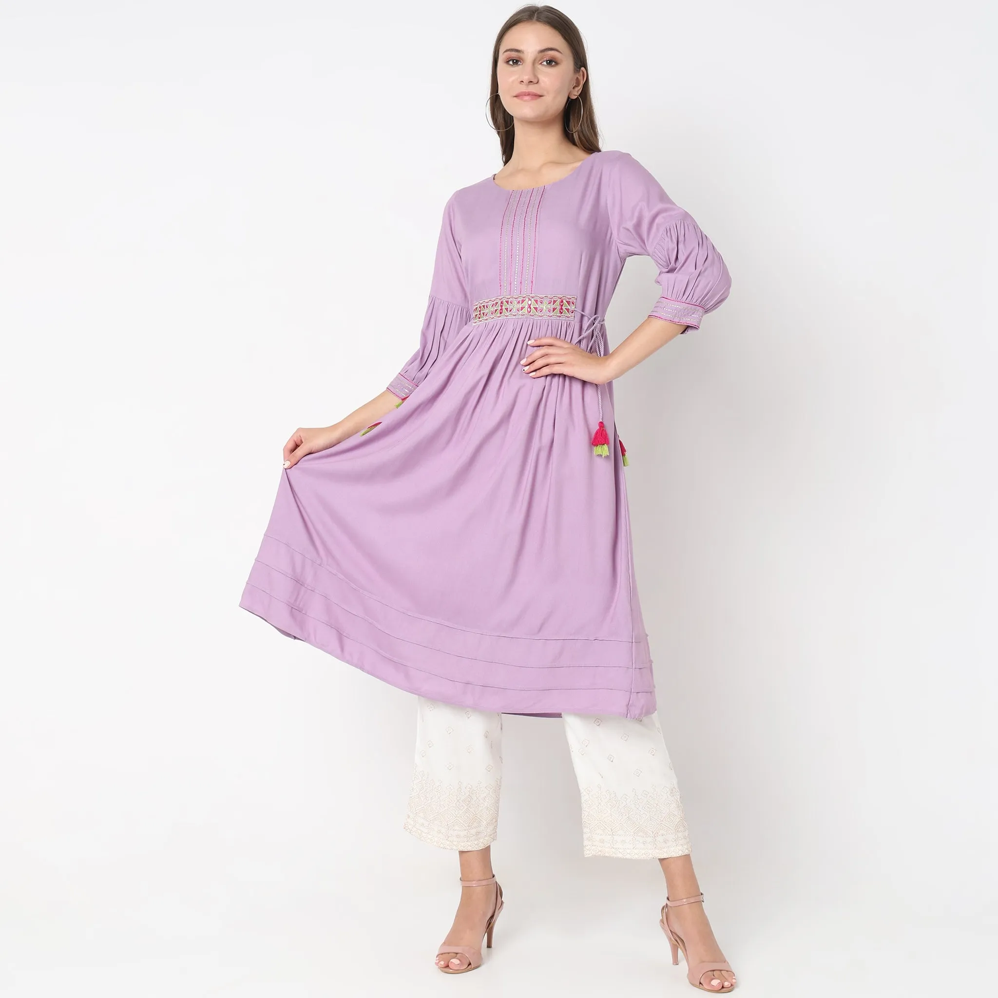 Flare Fit Embroidered Kurta