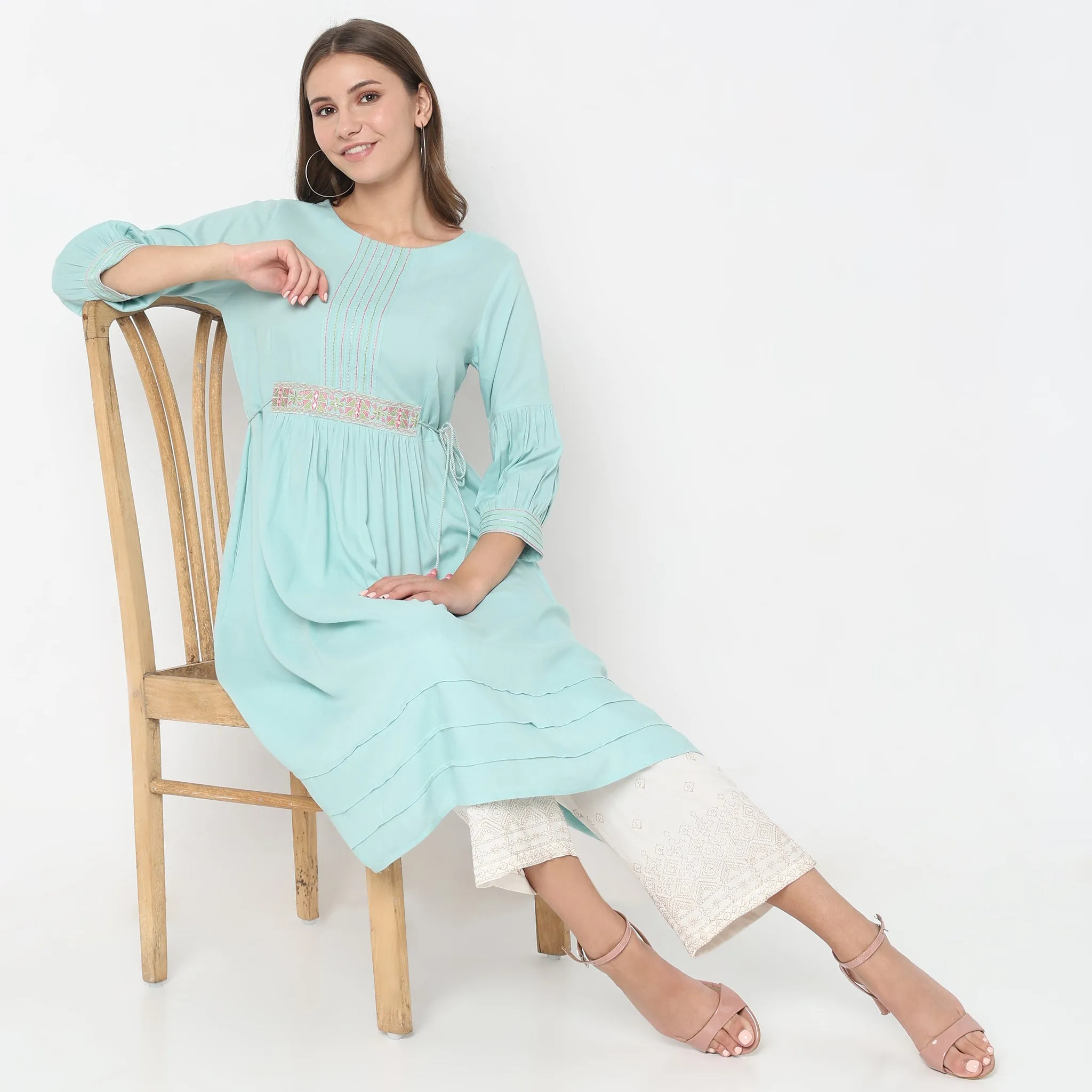 Flare Fit Embroidered Kurta