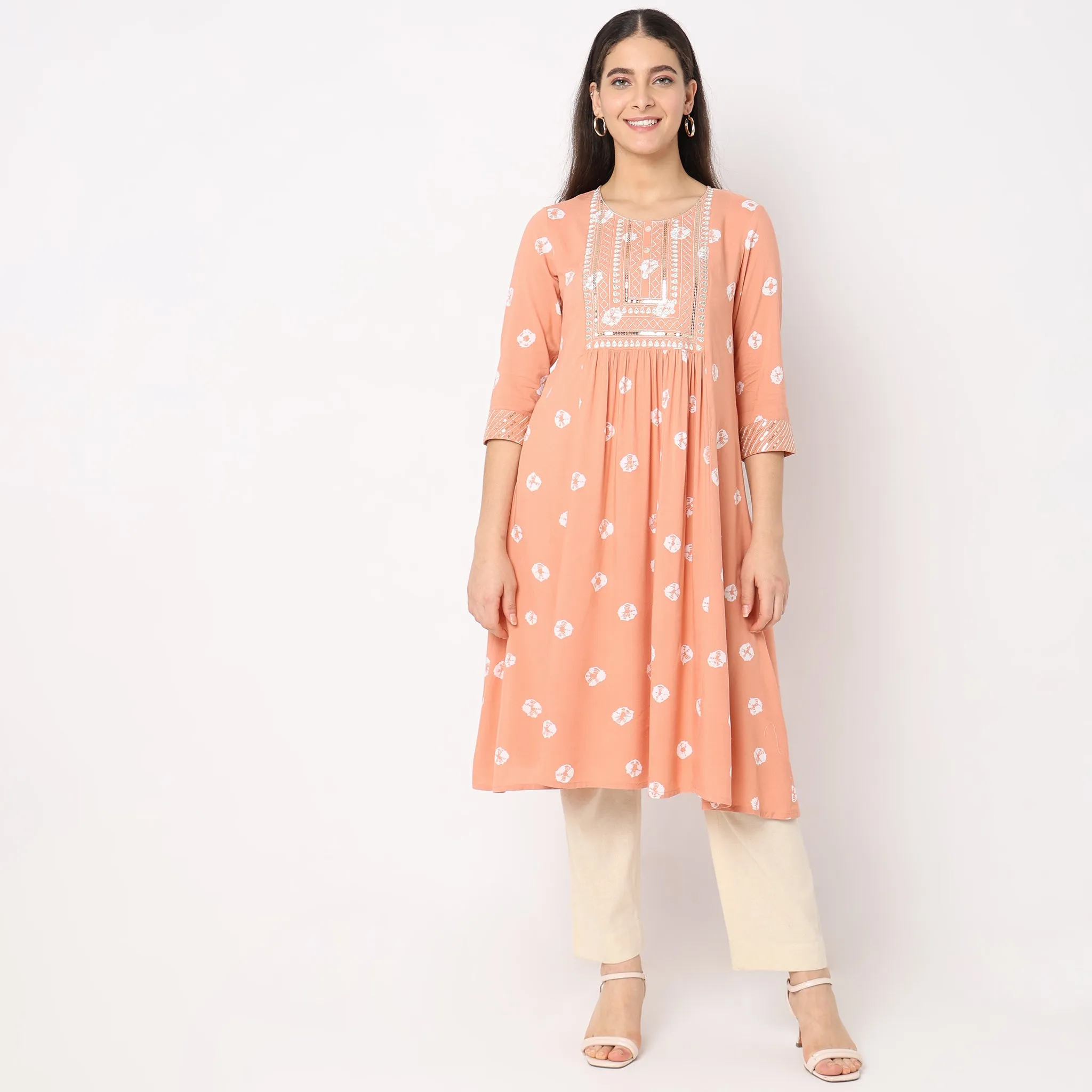 Flare Fit Embroidered Kurta