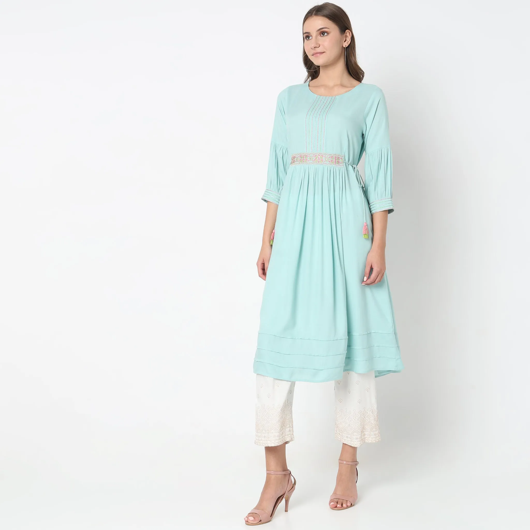 Flare Fit Embroidered Kurta