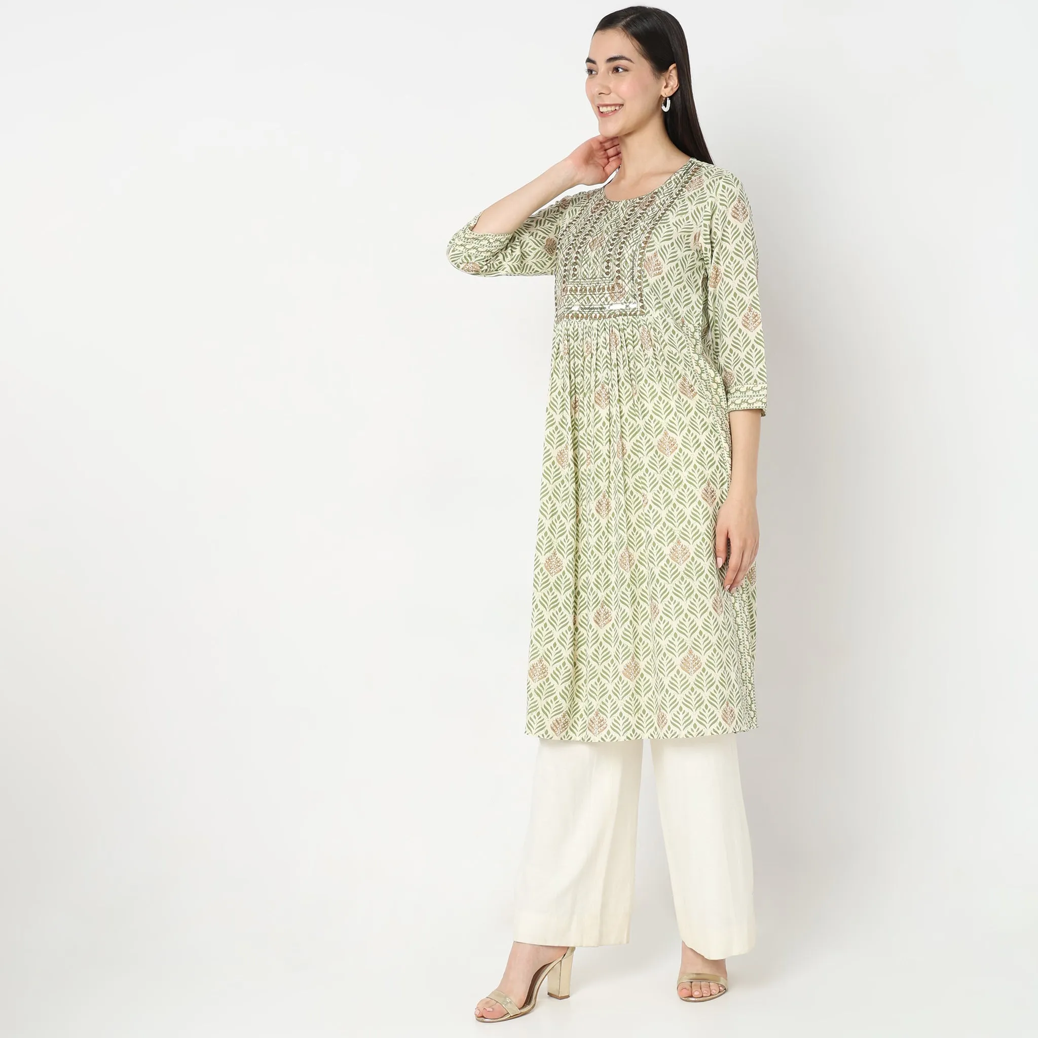 Flare Fit Embroidered Kurta