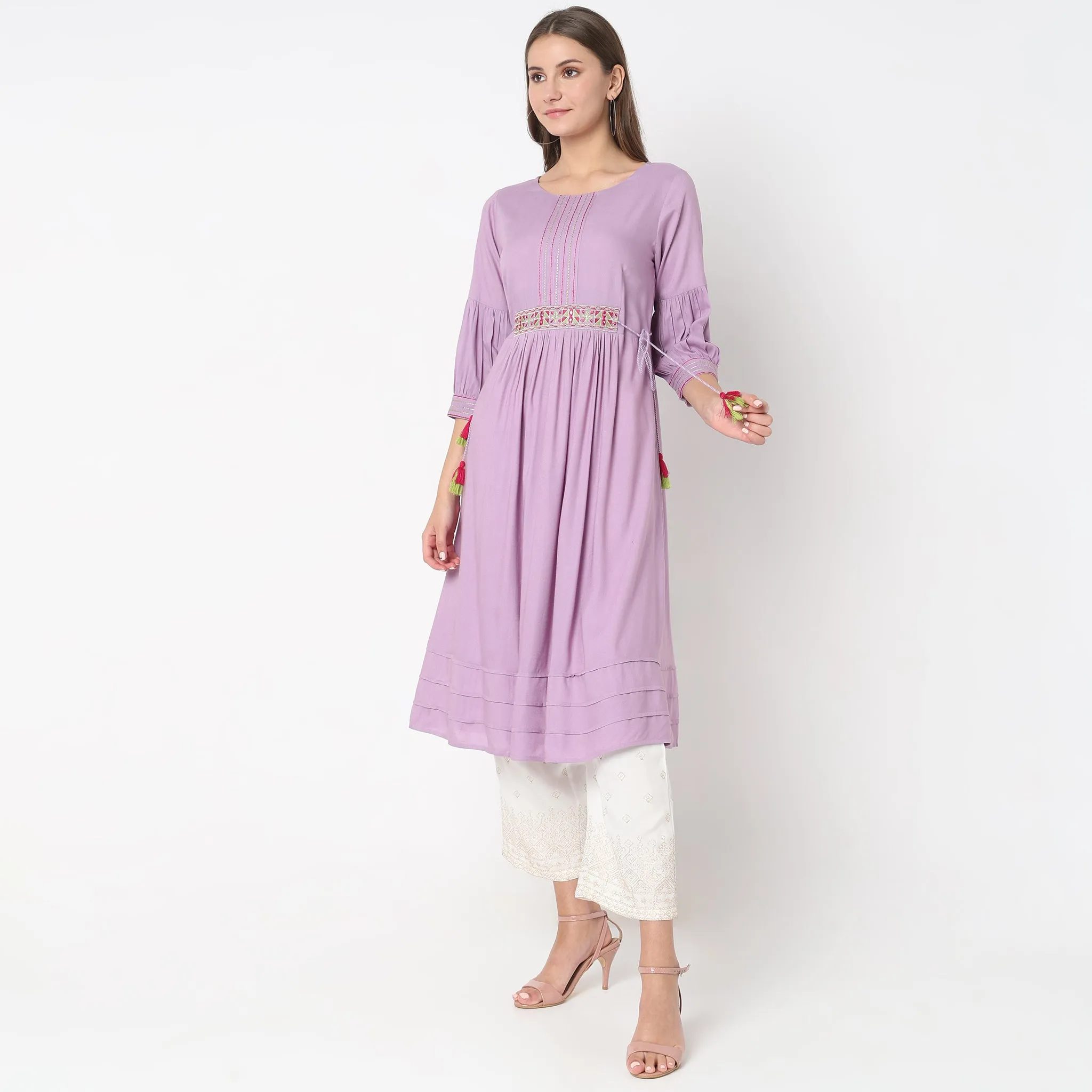 Flare Fit Embroidered Kurta