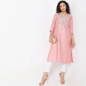 Flare Fit Embroidered Kurta