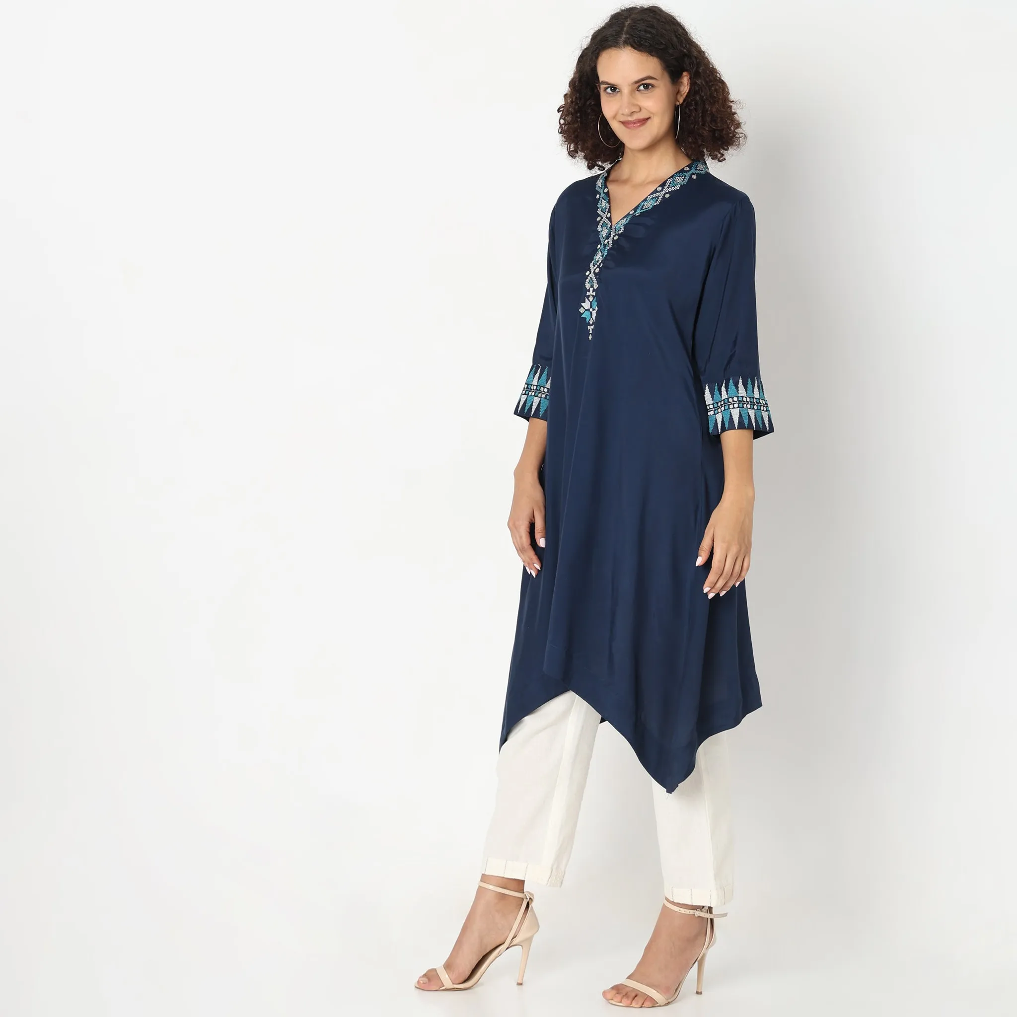 Flare Fit Embroidered Kurta