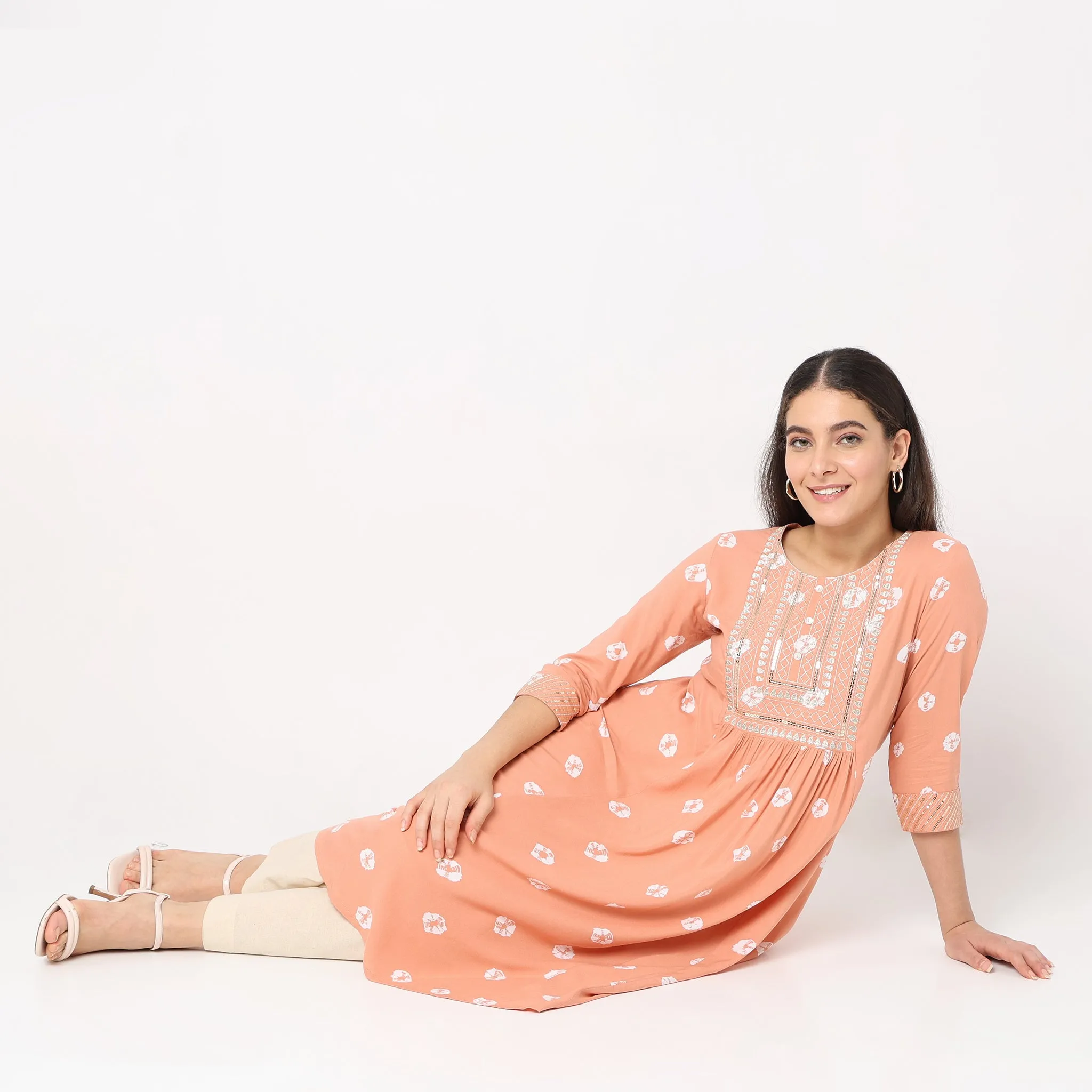 Flare Fit Embroidered Kurta