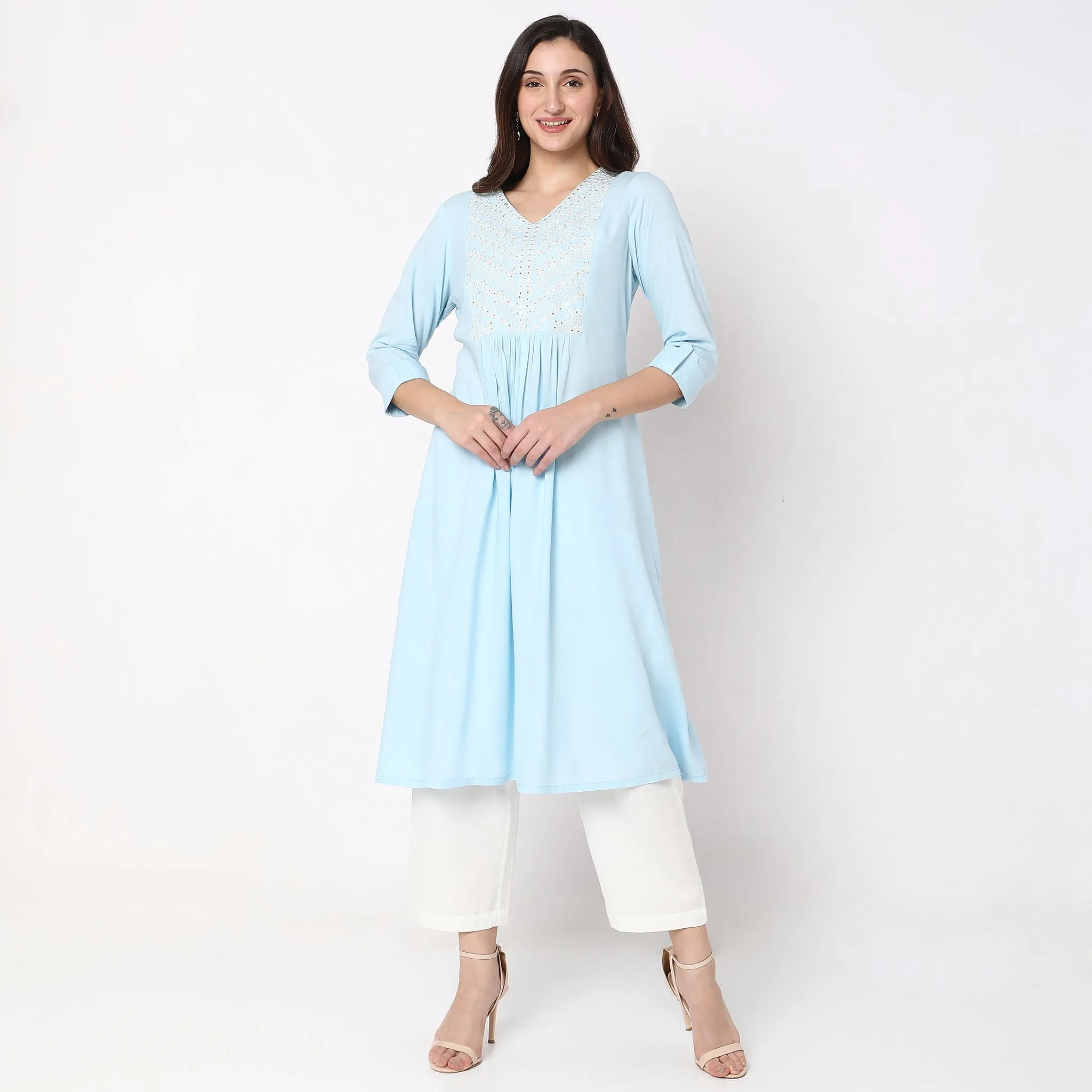 Flare Fit Embroidered Kurta