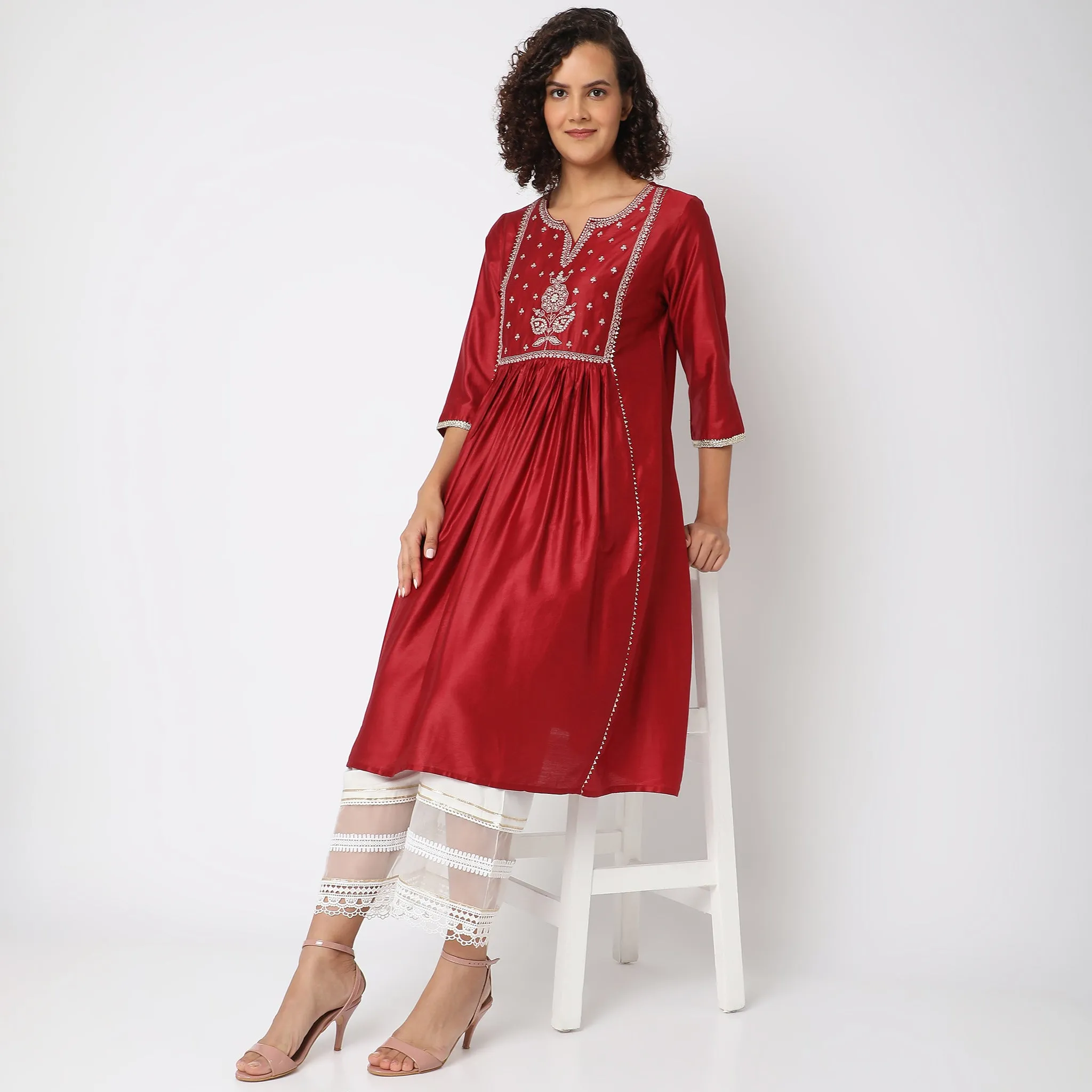 Flare Fit Embroidered Kurta