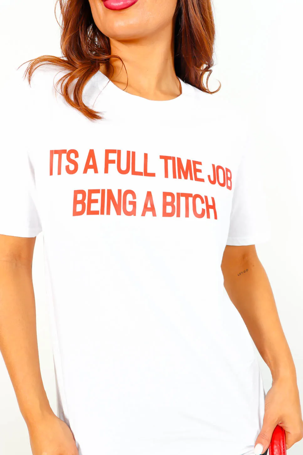 Full Time B - White Red Graphic Slogan T-Shirt