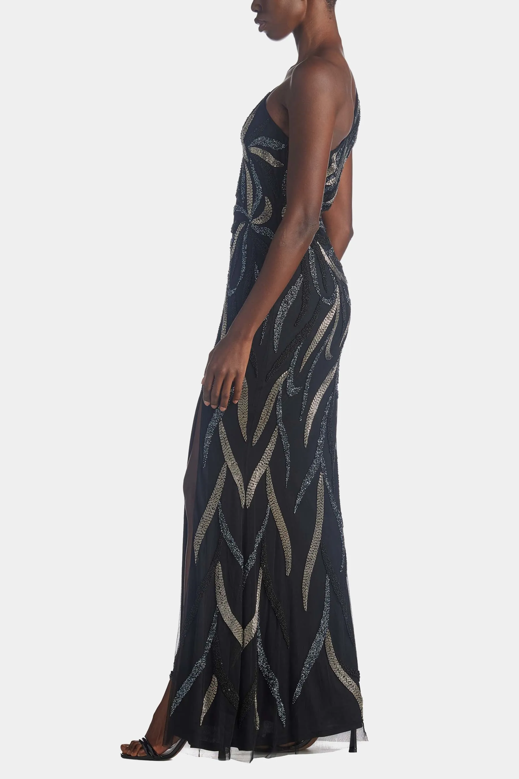 Fully Beaded Asymmetric Gown