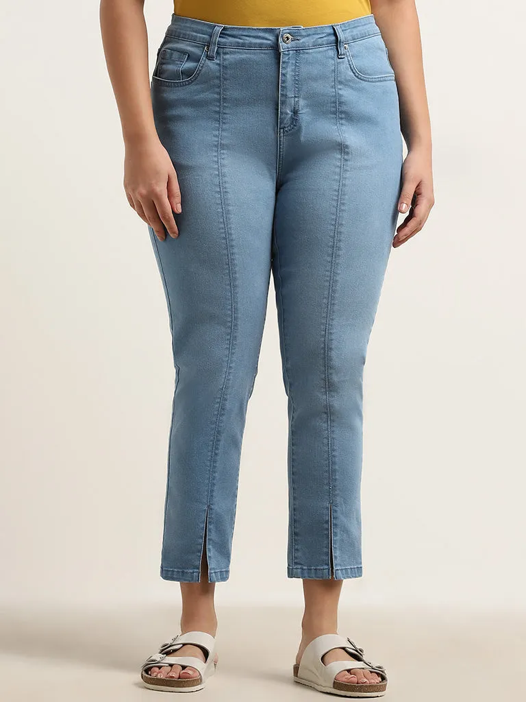 Gia Blue Seam-Detailed Mid Rise Slim - Fit Jeans