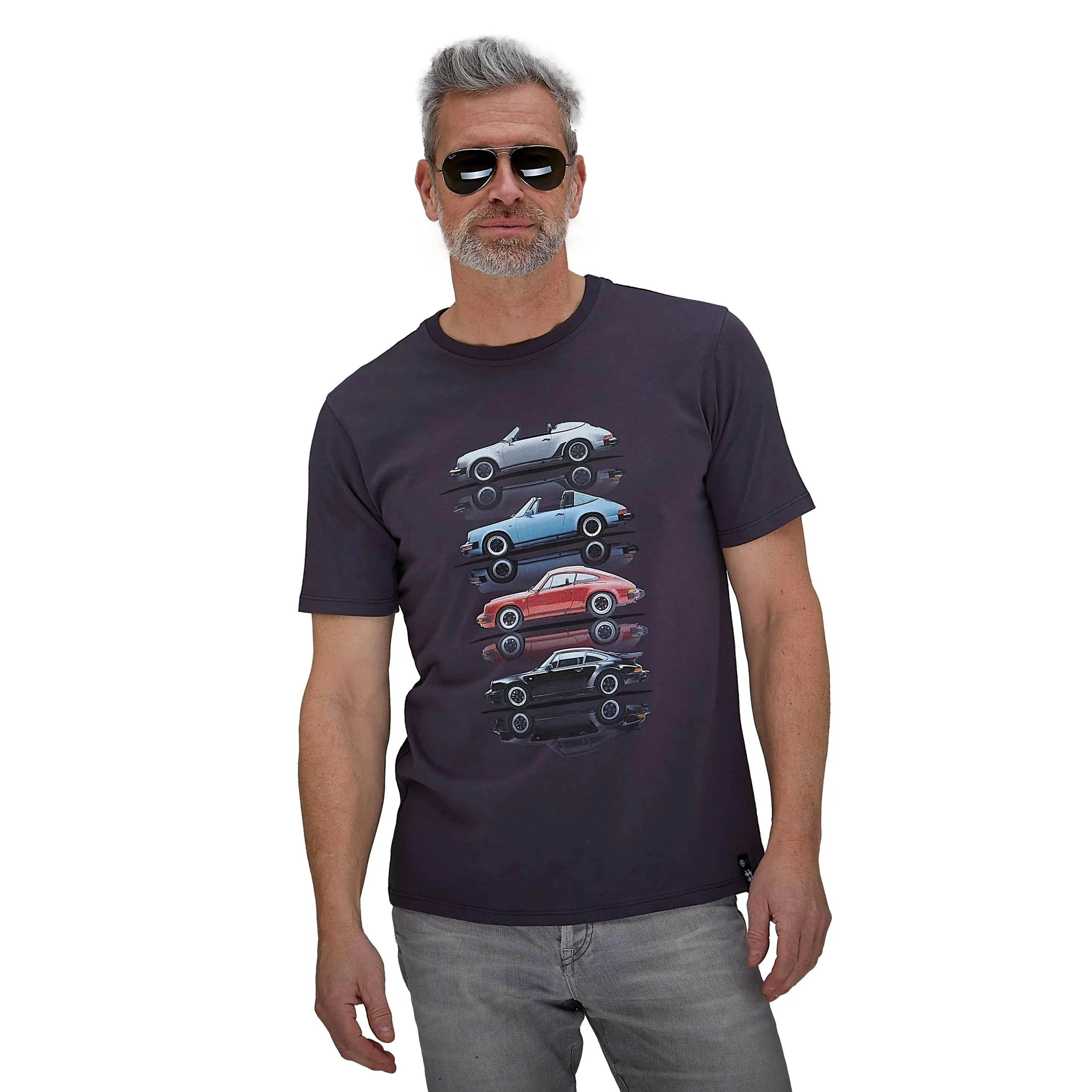 GrandPrix Originals USA Porsche Air Cooled Street Cars Slim Cut T-Shirt - Dark Navy/Gray