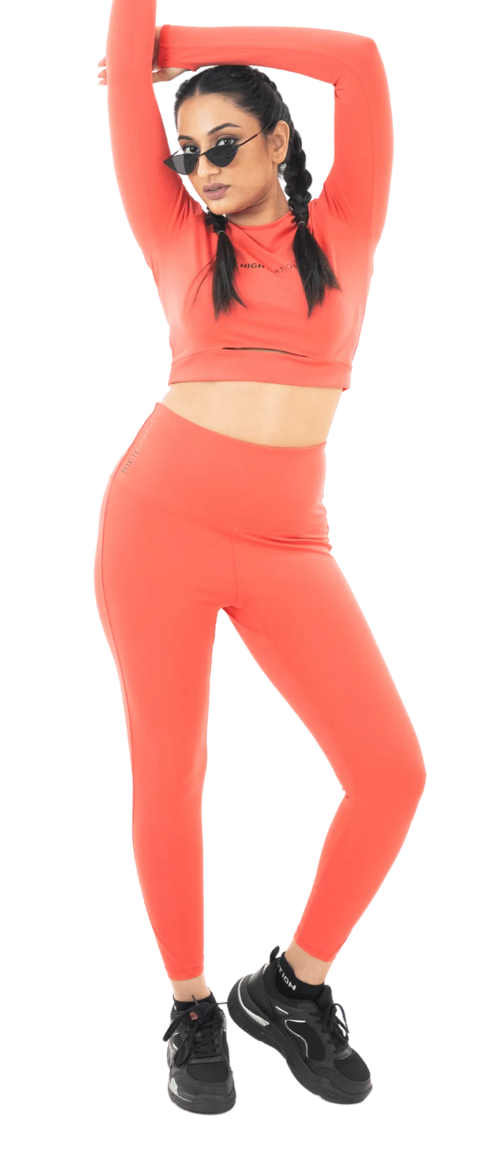 Hot Coral Orange Thumbhole Crop Top