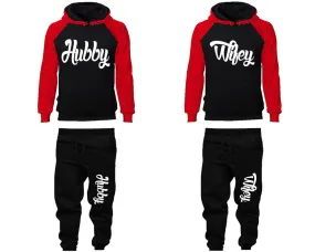 Hubby Wifey Couple Matching Raglan Hoodies and Jogger Pants Top & Bottom Sets